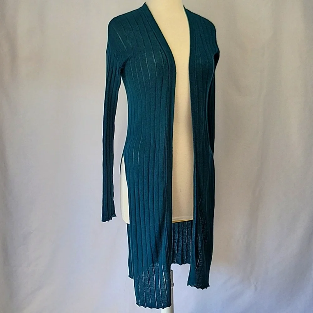 Free People Ribby Rib Open Cardigan Dark Teal Size Small